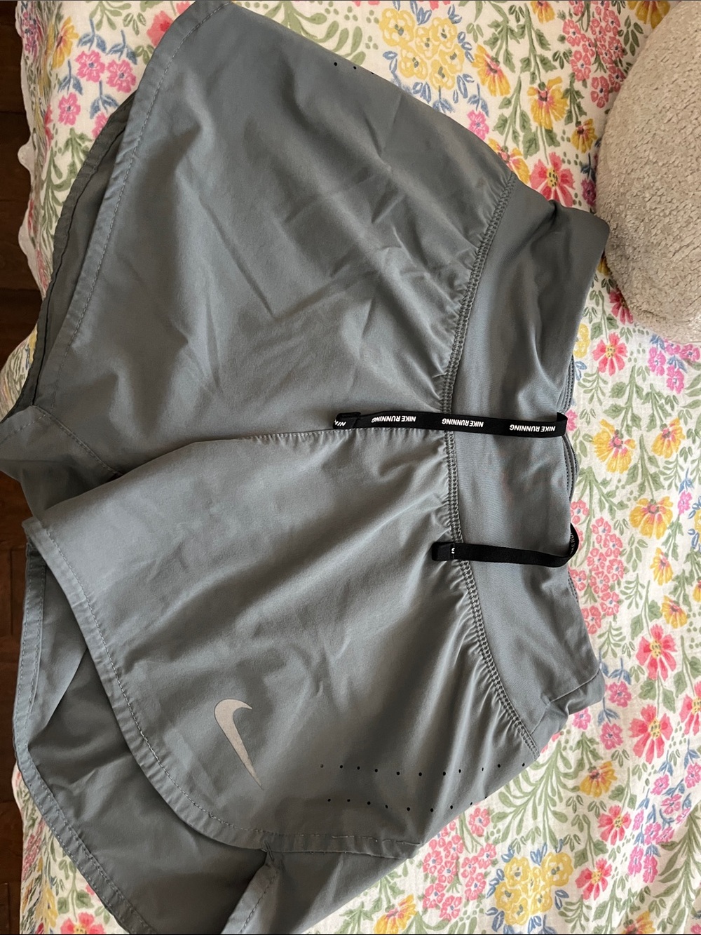 Nike Light Gray Running Shorts with Black Drawstring